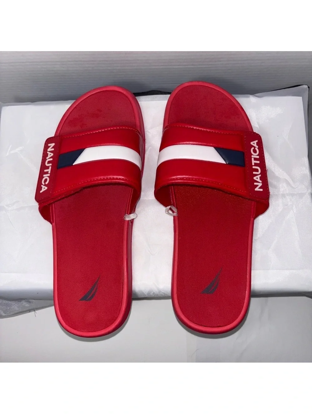 Nautica Red Slide Sandals with White and Navy Accent